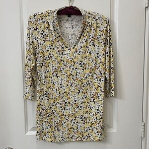 J. Jill Wearever Collection Blouse - White with Black and Yellow Pattern
